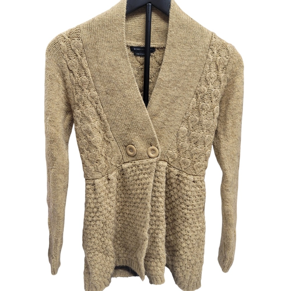 BCBGMAXAZRIA Tan Cable Knit Button Front Cardigan Sweater Women's Medium
